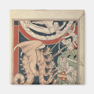 Aimant Femme en nuage au-dessus du combat de cinq hommes