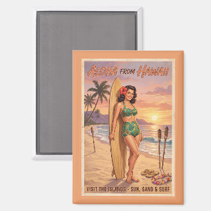 Aimant Femme Hawaïenne de Style Rétro Épinglée