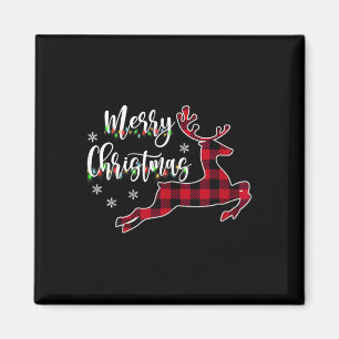 Aimant Femme Joyeux Buffle de rennes de Noël Plaid Rouge