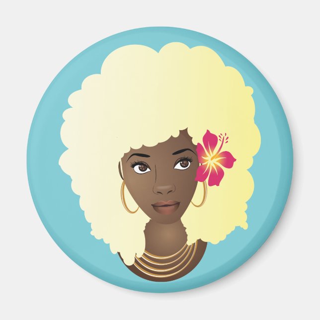 Aimant Femme noire, Blonde Afro, Fleur dans les cheveux n (Devant)