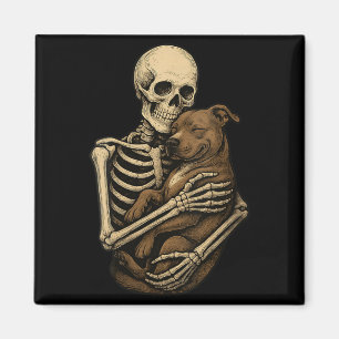Aimant Femme Squelette Serrant un Pittie Chien Pit Bull D