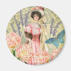 Aimant Femme victorienne florale rose Régence