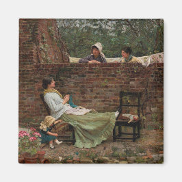 Aimant Femmes qui discutent au-dessus du mur du jardin (c