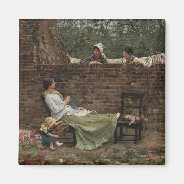 Aimant Femmes qui discutent au-dessus du mur du jardin (c (Devant)