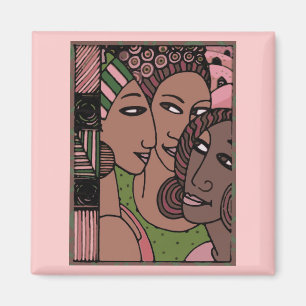 Aimant Femmes roses et vertes d'Afro-américain