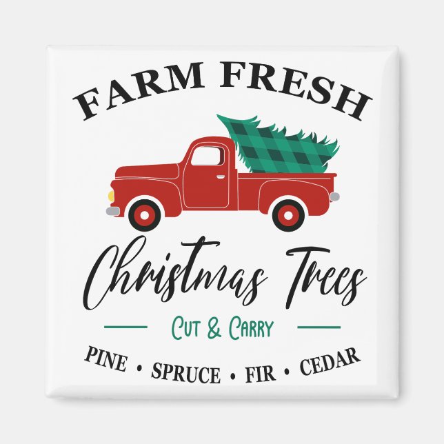 Aimant Ferme de Noël frais arbres coupés et transportés - (Devant)