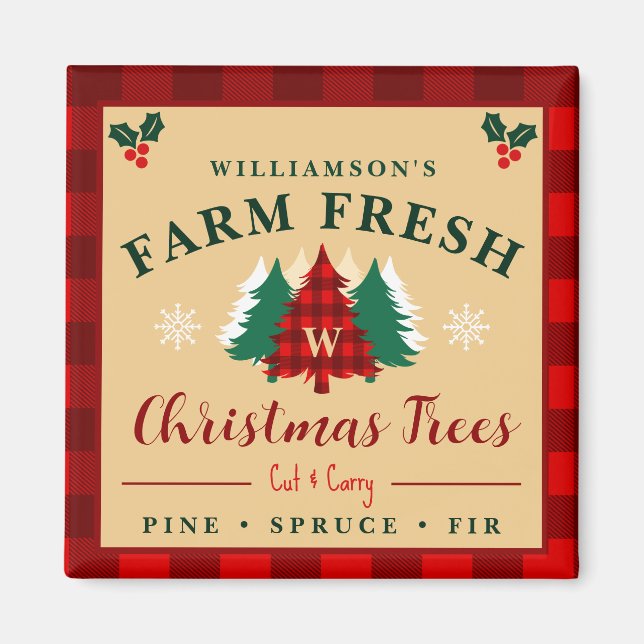 Aimant Ferme des arbres de Noël frais - motif de Noël (Devant)