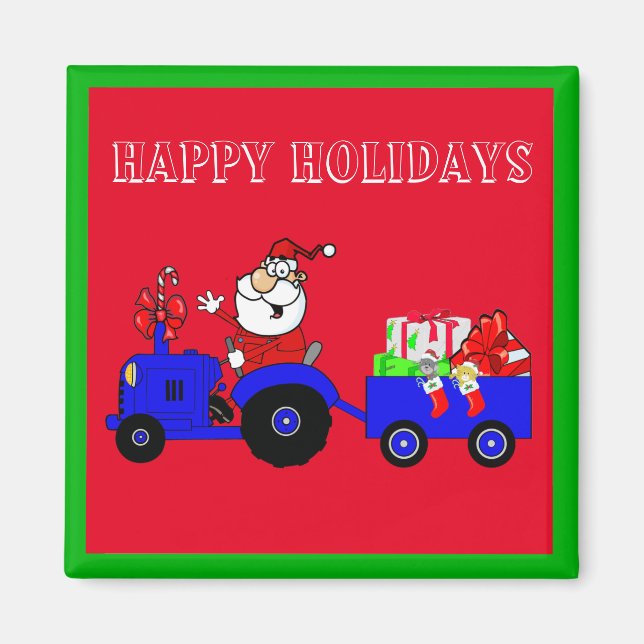 Aimant Ferme Père Noël Sur Tracteur Avec Cadeaux (Devant)