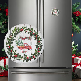 Aimant Ferme rustique Camion rouge en bois désorganisé