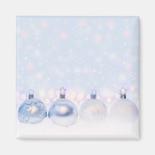 Aimant Festif boules de Noël en argent sur la neige