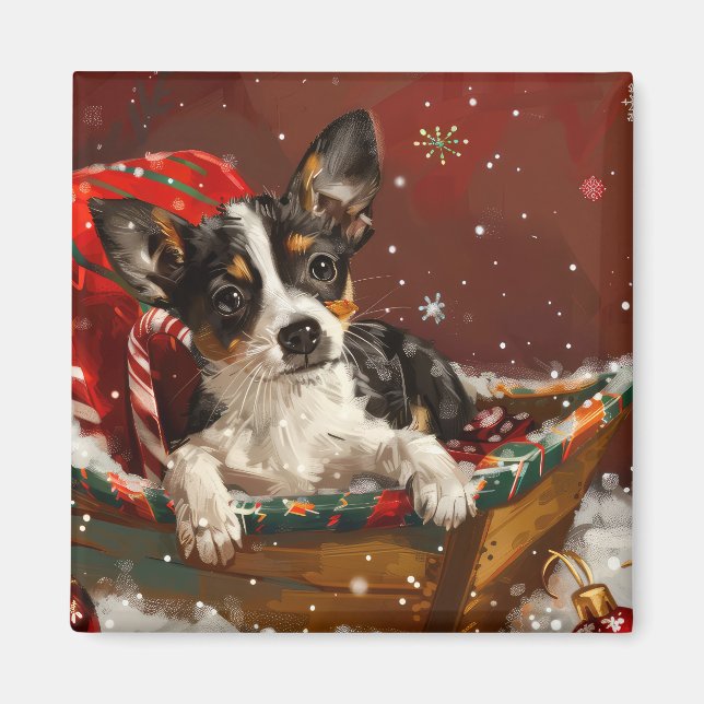 Aimant Festive de Noël de chien de Rat Terrier (Devant)