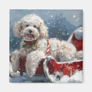 Aimant Festive de Noël du chien de caniche