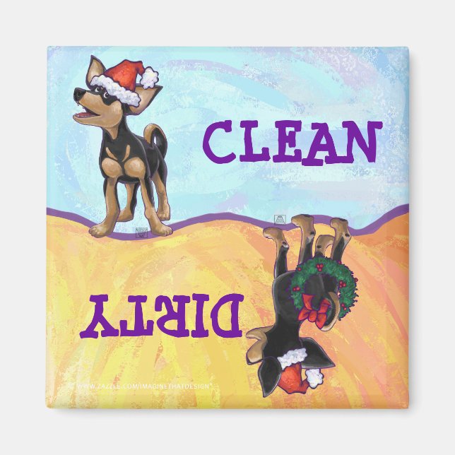 Aimant Festive de nuit étoilée Chihuhua à Santa Hat (Devant)