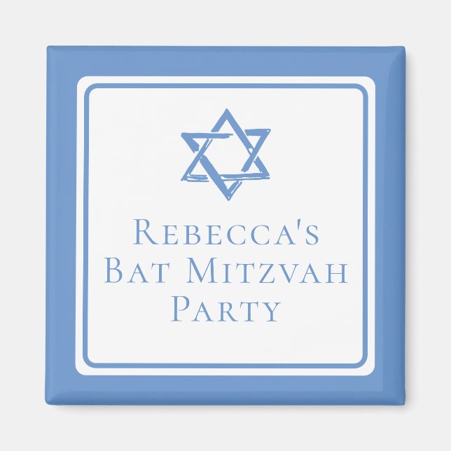 Aimant Fête bat mitzvah lumière étoile bleue de David (Devant)