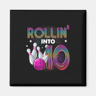 Aimant Fête d'anniversaire de bowling qui entre dans 10 1