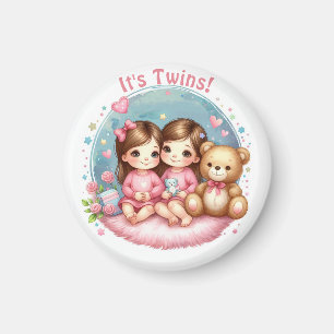 Aimant Fête de Naissance de Jolie Fille Jumelle Ours en T
