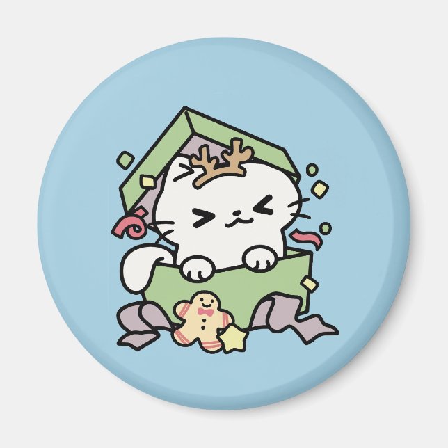 Aimant Fête de Noël avec Purr-ty Time Cat (Devant)