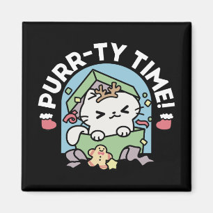 Aimant Fête de Noël avec Purr-ty Time Cat