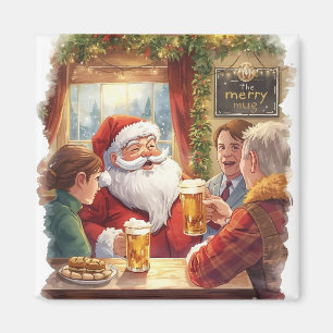 Aimant Fête de Noël britannique : le Père Noël au pub