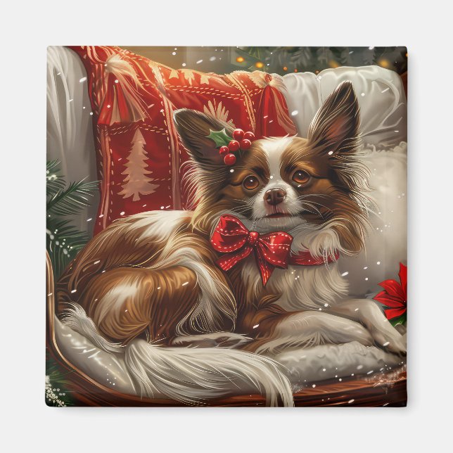 Aimant Fête de Noël de chien de Papillon (Devant)