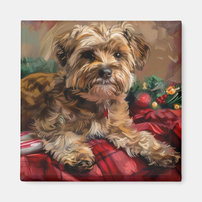 Aimant Fête de Noël de Chien Yorkipoo (Devant)