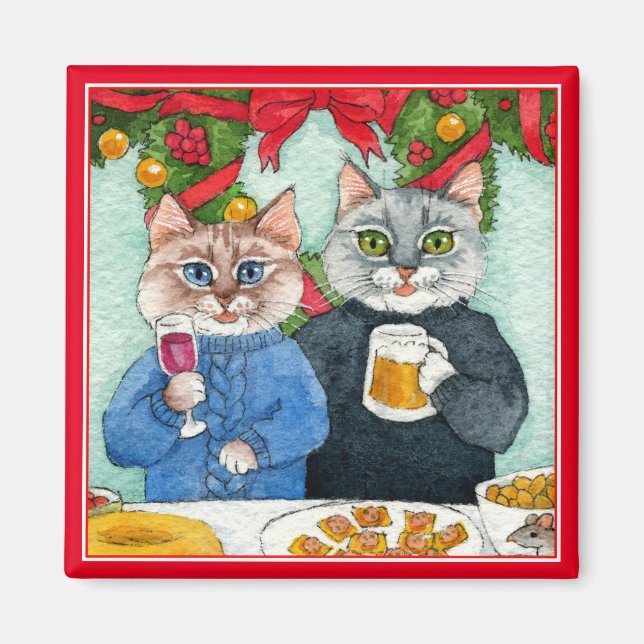 Aimant Fête de Noël de Cute Cat (Devant)