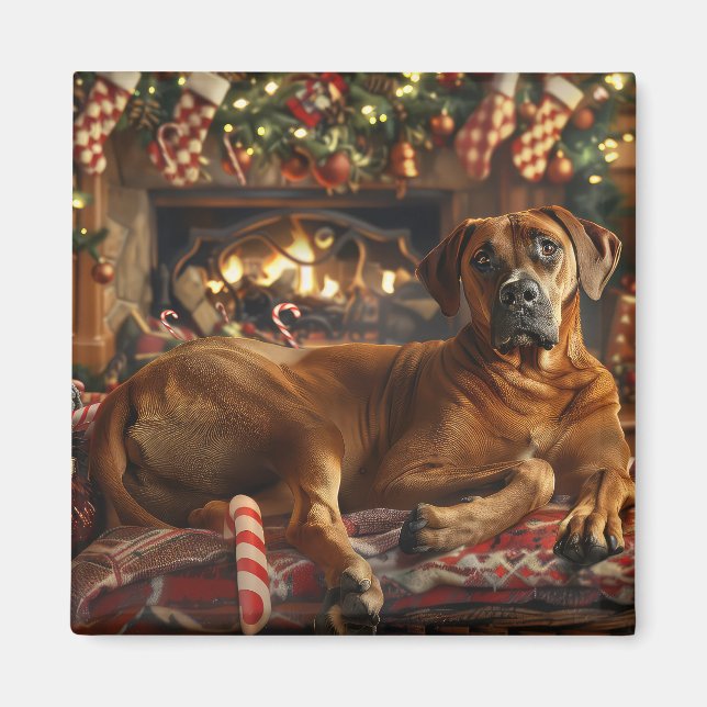 Aimant Fête de Noël du chien de Rhodesian Ridgeback (Devant)