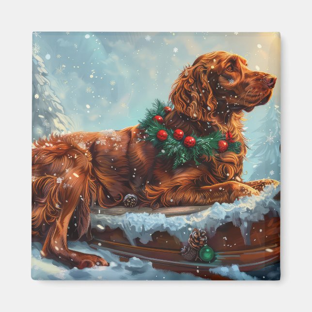 Aimant Fête de Noël du chien roux irlandais (Devant)