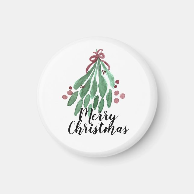 Aimant Fête de Noël Main Arbre et Nœud Aquarelle (Devant)