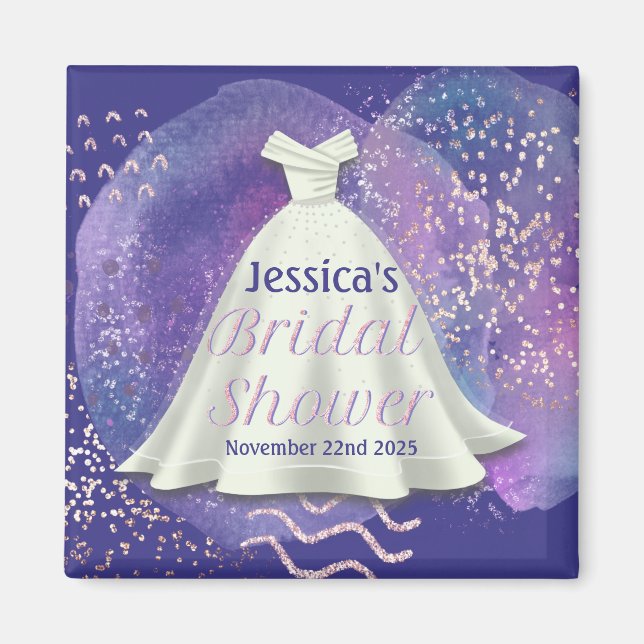 Aimant Fête des mariées Mariage Gown violet & Rose Gold G (Devant)