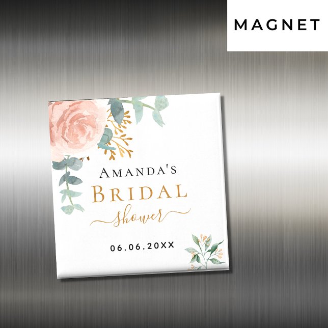 Aimant Fête des mariées rose or floral eucalyptus faveur (Créateur téléchargé)