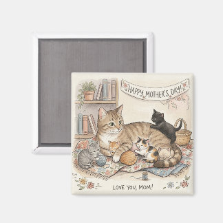 Aimant Fête des Mères : Chat et Chatons