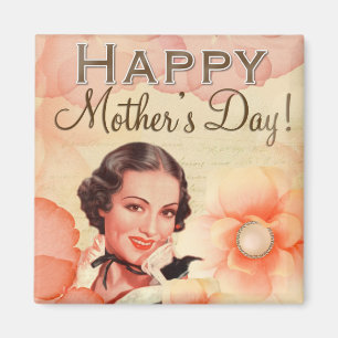 Aimant Fête des mères maman Vintage Retro Portrait floral