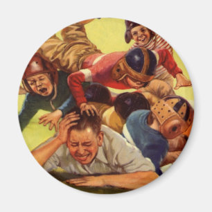 Aimant Fête des Pères vintage, enfants de football et chi