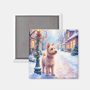 Aimant Fête du Cairn Terrier Lampadaire Village Noël
