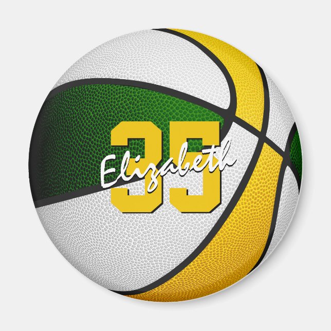 Aimant fête sportive pour moins de 10 green gold basketba (Devant)