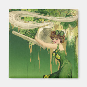Aimant Fête vintage de la St. Patrick, Lady Pipe Fumer de