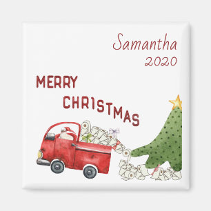Aimant Fêtes de Noël personnalisées du Camion Rouge 20