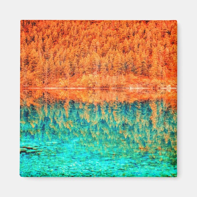 Aimant Feuillage d'automne orange bleu vert vert arbre d' (Devant)