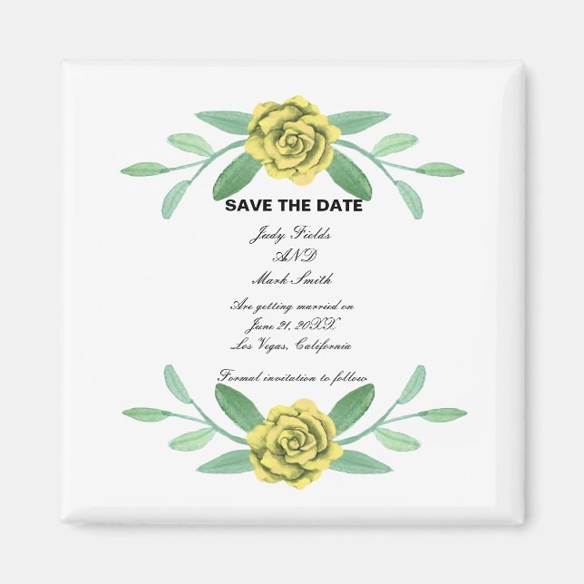 Aimant Feuillage Floral Jaune Sauvez La Date (Devant)