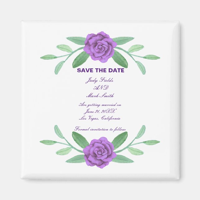 Aimant Feuillage Floral Violet Économisez La Date (Devant)
