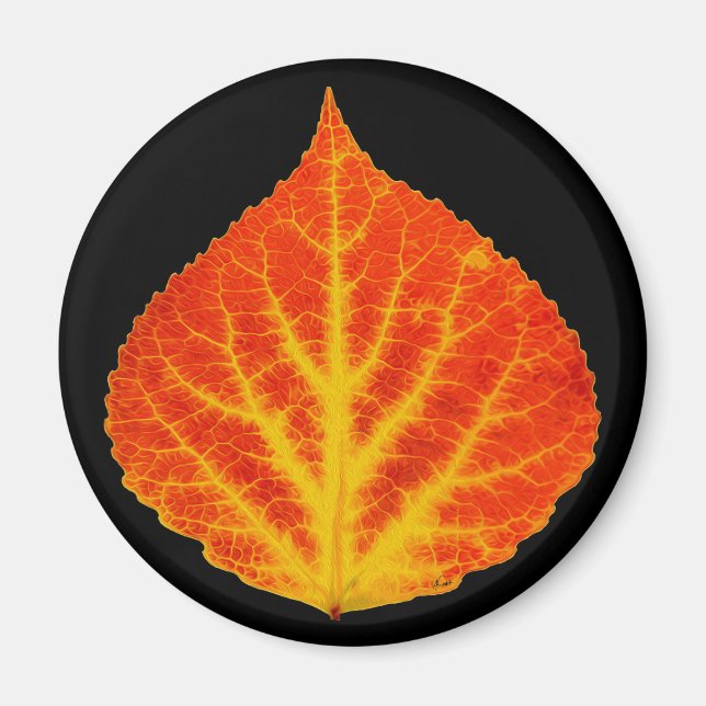 Aimant Feuille d'Aspen rouge et jaune #10 (Devant)