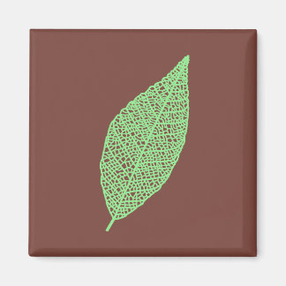 Aimant Feuille squelette art linéaire marron et vert