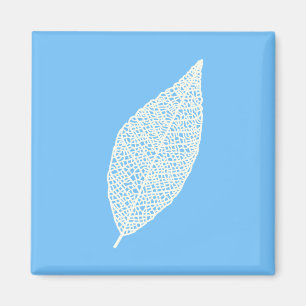 Aimant Feuille squelette ligne d'art bleu et blanc