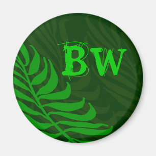 Aimant Feuille vert décoré d'un monogramme de fougère