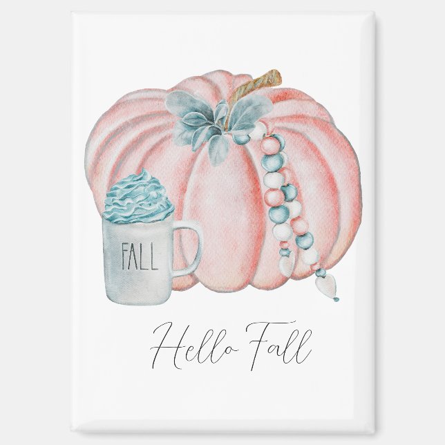Aimant Feuilles d'automne Aquarelle Citrouilles bleu rose (Recto)