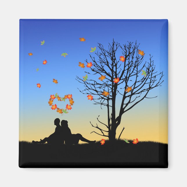 Aimant Feuilles d'automne en forme de coeur Couple (Devant)