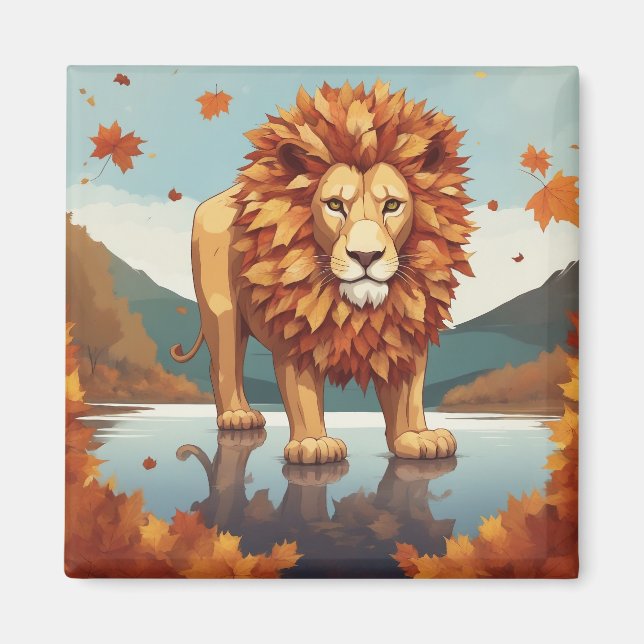 Aimant Feuilles d'automne Lion mâle (Devant)