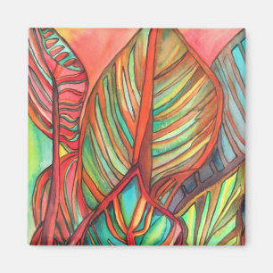 Aimant Feuilles de Canna orange aquarelle art original