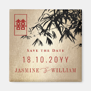 Aimant Feuilles en bambou noir et or chinois Enregistrer 